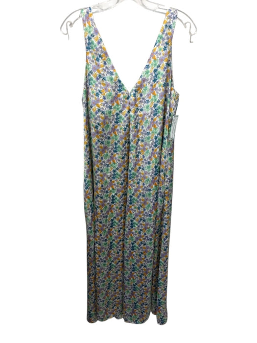 Zara Size Small Green, Blue & Yellow Polyester Sleeveless Floral Double V Dress Green, Blue & Yellow / Small