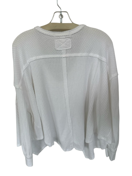We The Free Size XS White Cotton Blend Long Sleeve Waffle Oversized Top White / XS