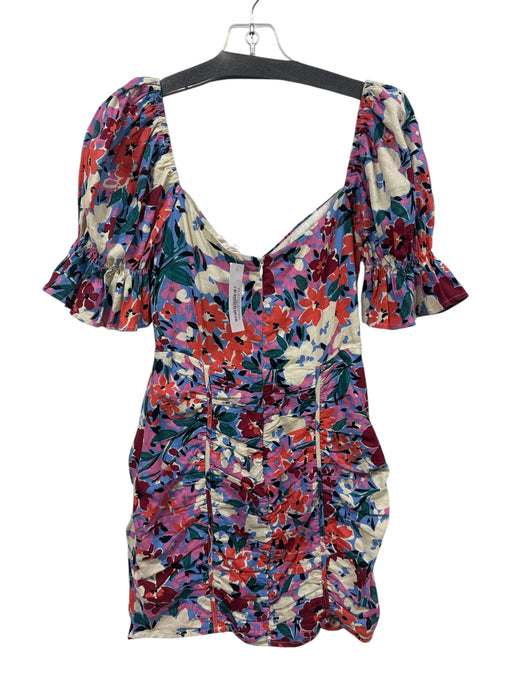 Oliviaceous Size S Blue, Orange & Pink Linen Blend Off Shoulder Ruched Dress Blue, Orange & Pink / S