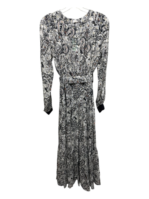 Pinko Size 8 White, Black & Gold Silk Gold Thread Paisley Long Sleeve Dress White, Black & Gold / 8