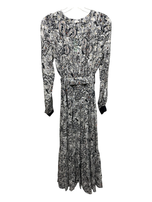 Pinko Size 8 White, Black & Gold Silk Gold Thread Paisley Long Sleeve Dress White, Black & Gold / 8