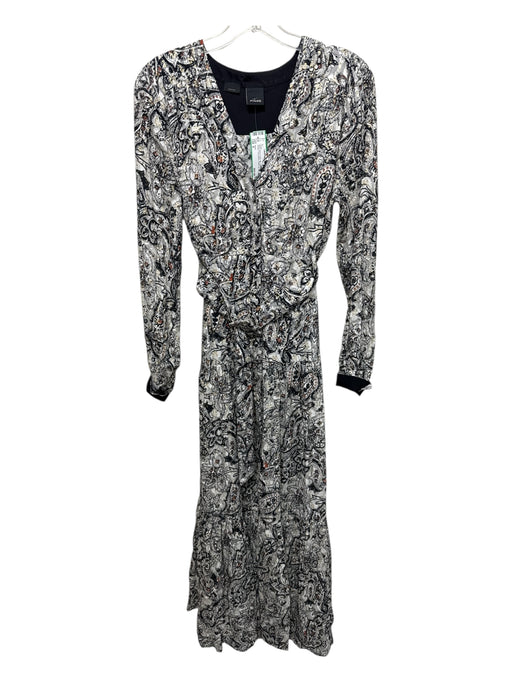 Pinko Size 8 White, Black & Gold Silk Gold Thread Paisley Long Sleeve Dress White, Black & Gold / 8