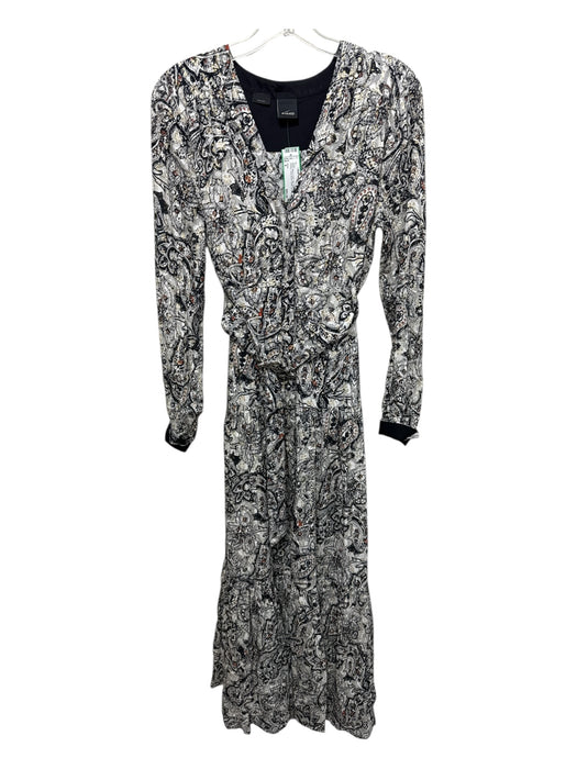 Pinko Size 8 White, Black & Gold Silk Gold Thread Paisley Long Sleeve Dress White, Black & Gold / 8