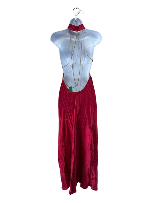 Savannah Morrow Size S Red Silk Halter Chain Detail Mock Neck Maxi Dress Red / S