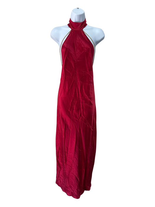 Savannah Morrow Size S Red Silk Halter Chain Detail Mock Neck Maxi Dress Red / S