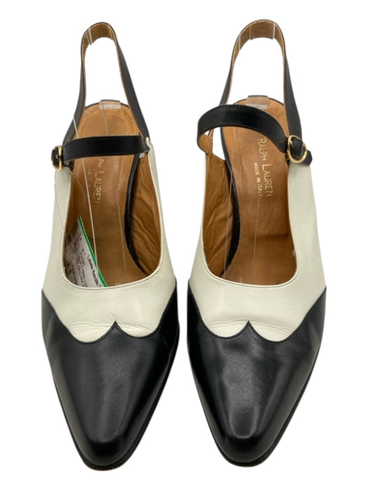 Ralph Lauren Shoe Size 8 Black & White Leather Round Toe Wing Tip Pumps Black & White / 8