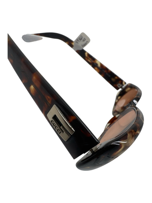 Gucci Brown & Silver Acetate Logo Tortoise Narrow tinted lens Sunglasses Brown & Silver
