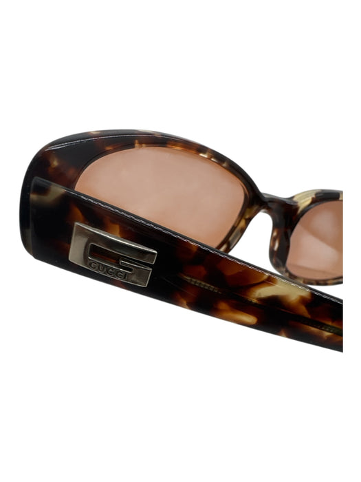 Gucci Brown & Silver Acetate Logo Tortoise Narrow tinted lens Sunglasses Brown & Silver