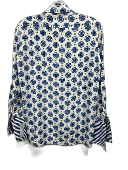 Sandro Size 1 White, Blue & Purple Silk Geometric Print Long Sleeve Shirt Top White, Blue & Purple / 1