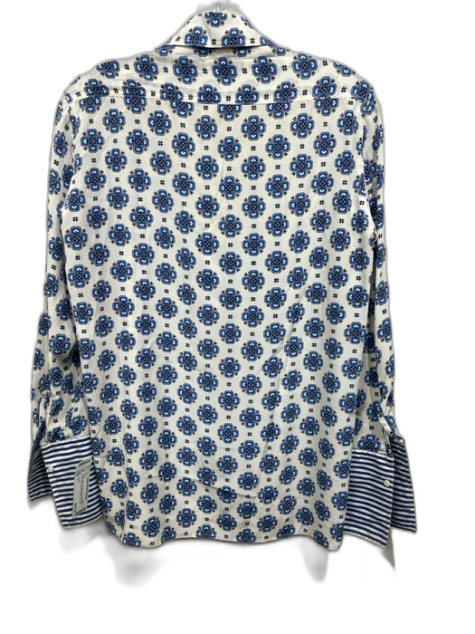 Sandro Size 1 White, Blue & Purple Silk Geometric Print Long Sleeve Shirt Top White, Blue & Purple / 1