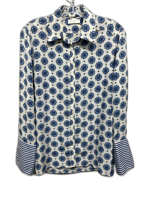 Sandro Size 1 White, Blue & Purple Silk Geometric Print Long Sleeve Shirt Top White, Blue & Purple / 1