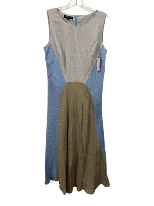 Lafayette 148 Size 8 Blue, Gray, Beige Linen Sleeveless Color Block Darted Dress Blue, Gray, Beige / 8