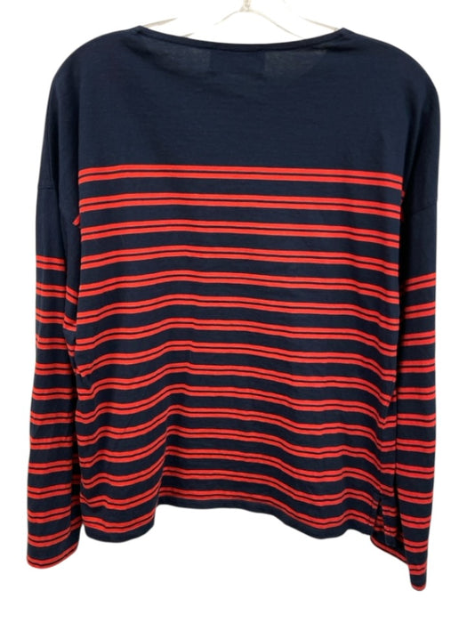 La Ligne Size Small Red & Navy Cotton Long Sleeve Striped Side Slits Top Red & Navy / Small