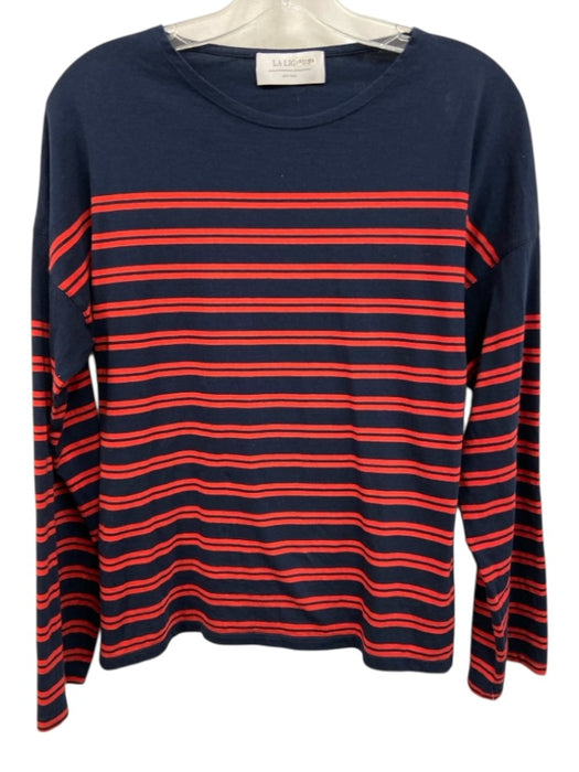 La Ligne Size Small Red & Navy Cotton Long Sleeve Striped Side Slits Top Red & Navy / Small