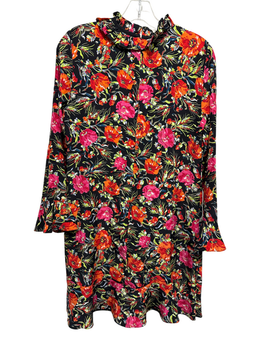 Sandro Size 2 Black, Orange & Multi Print No Fabric Tag Long Sleeve Floral Dress Black, Orange & Multi Print / 2