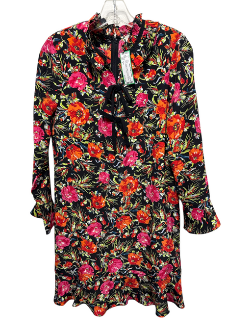 Sandro Size 2 Black, Orange & Multi Print No Fabric Tag Long Sleeve Floral Dress Black, Orange & Multi Print / 2
