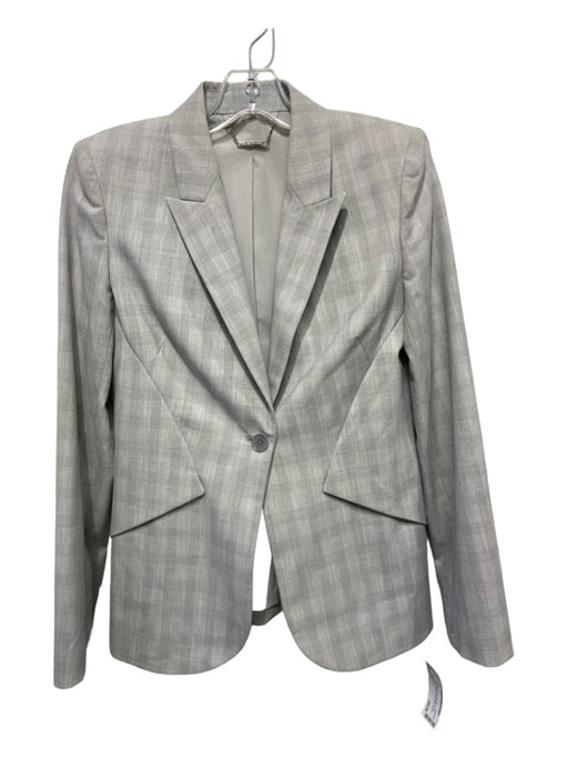 Elie Tahari Size 4 Grey & White Polyester Blend One Button Plaid Jacket Grey & White / 4