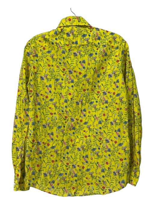 Ann Mashburn Size S Yellow & Multi Cotton Floral Collared 1/2 Button Top Yellow & Multi / S