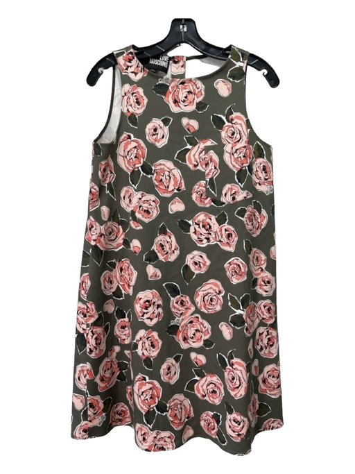 Love Moschino Size 6 Green White Pink Cotton Floral Round Neck Sleeveless Dress Green White Pink / 6