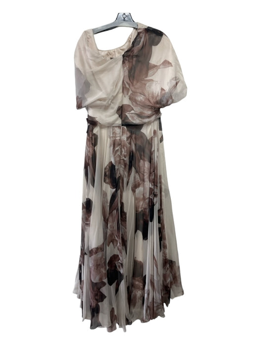 Amsale Size 12 Beige & Brown Polyester Sheer Overlay Back Zip Floral Gown Beige & Brown / 12