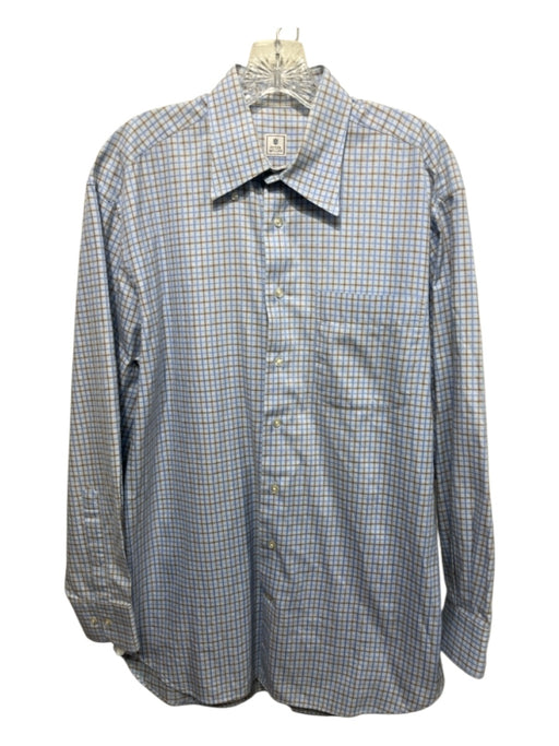 Peter Millar Size M Blue & Brown Cotton Plaid Button Down Long Sleeve Shirt Blue & Brown / M