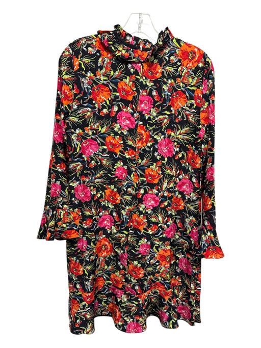 Sandro Size 2 Black, Orange & Multi Print No Fabric Tag Long Sleeve Floral Dress Black, Orange & Multi Print / 2