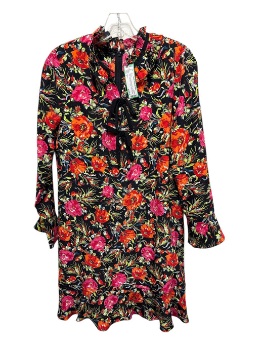 Sandro Size 2 Black, Orange & Multi Print No Fabric Tag Long Sleeve Floral Dress Black, Orange & Multi Print / 2