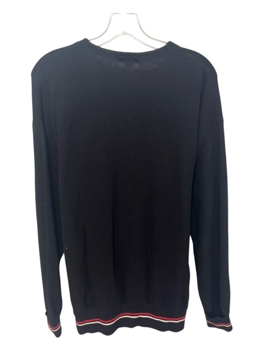 Lacoste Size L Black Cotton Pique Varsity Stripe V Neck Button Front Cardigan Black / L