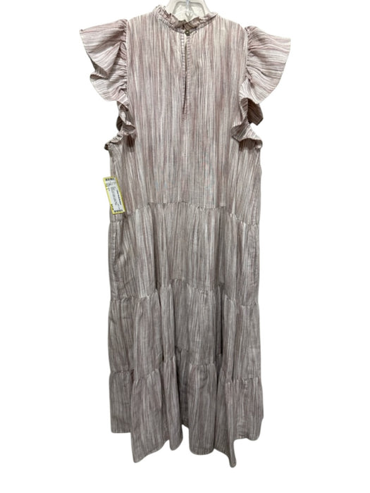 Pinch Size L White, Pink & Gray Cotton Blend Sleeveless Striations Tiered Dress White, Pink & Gray / L