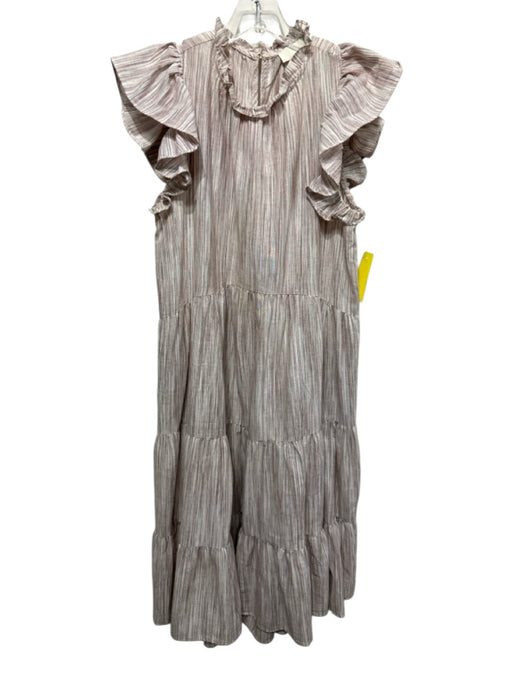 Pinch Size L White, Pink & Gray Cotton Blend Sleeveless Striations Tiered Dress White, Pink & Gray / L
