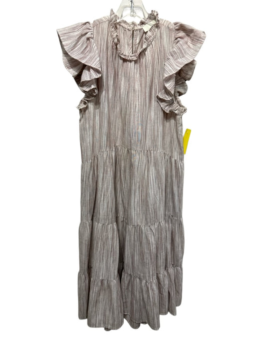 Pinch Size L White, Pink & Gray Cotton Blend Sleeveless Striations Tiered Dress White, Pink & Gray / L