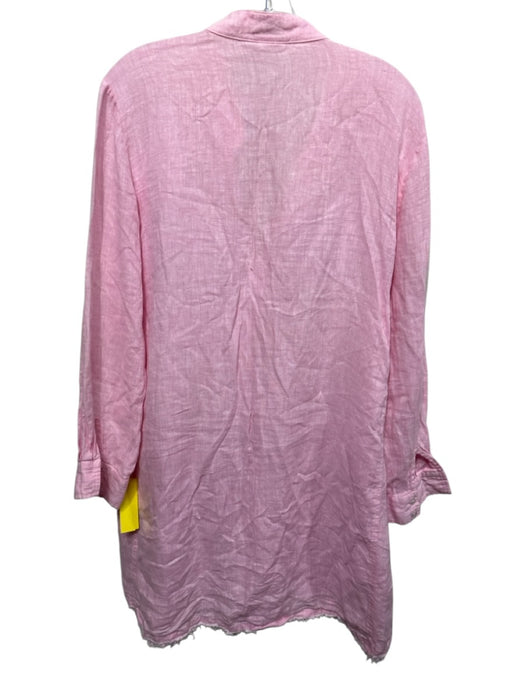 Finley Size M Pink Linen Long Sleeve 1/2 Button Raw Hem Mini Dress Pink / M