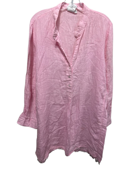 Finley Size M Pink Linen Long Sleeve 1/2 Button Raw Hem Mini Dress Pink / M