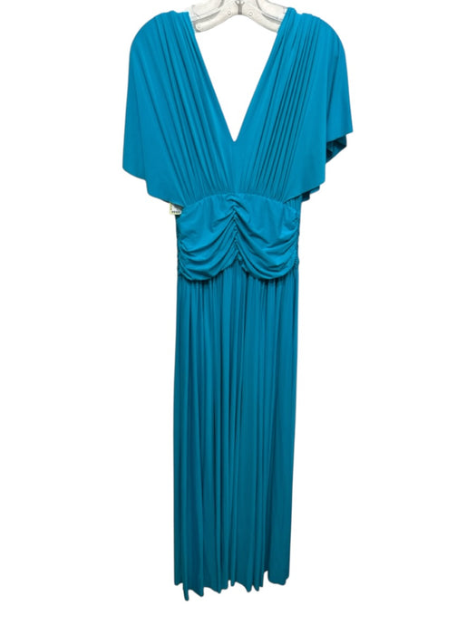 Anamaria Couture Size M Teal Blue Polyamide Blend Cap Sleeve V Neck V Back Dress Teal Blue / M