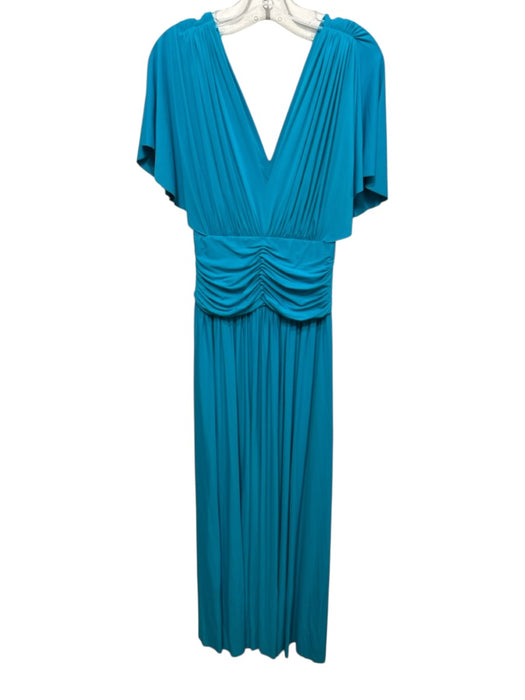 Anamaria Couture Size M Teal Blue Polyamide Blend Cap Sleeve V Neck V Back Dress Teal Blue / M