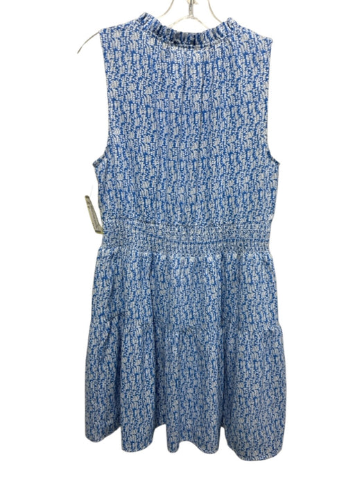 THML Size M Blue & White Polyester Abstract Print Sleeveless Tie V Neck Dress Blue & White / M