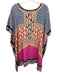 Trina Turk Size M/L navy blue & multi Silk Short Sleeve Notch Neck Kaftan Dress navy blue & multi / M/L