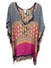 Trina Turk Size M/L navy blue & multi Silk Short Sleeve Notch Neck Kaftan Dress navy blue & multi / M/L