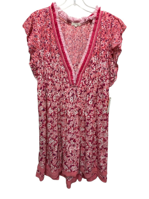Poupette St. Barth Size L Mixed Pinks Viscose Abstract Floral V Neck Dress Mixed Pinks / L