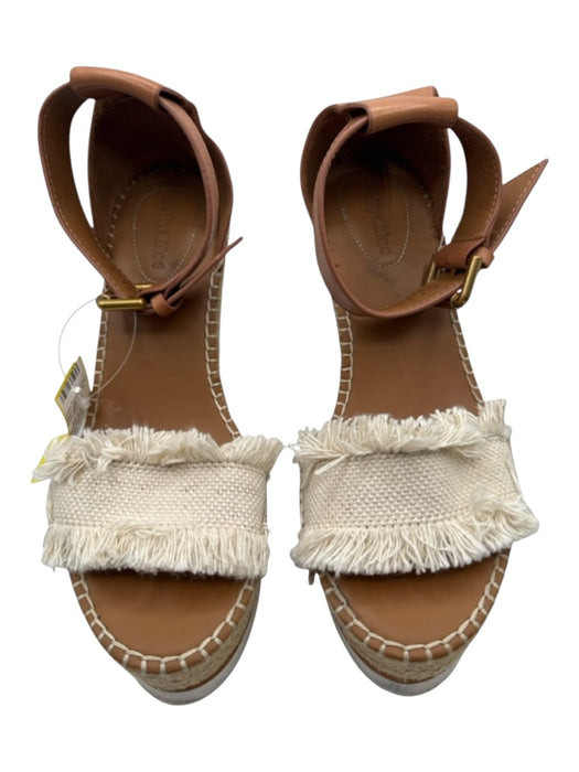 See By Chloe Shoe Size 39 Beige & Brown Textile Woven Leather Strap Sandals Beige & Brown / 39