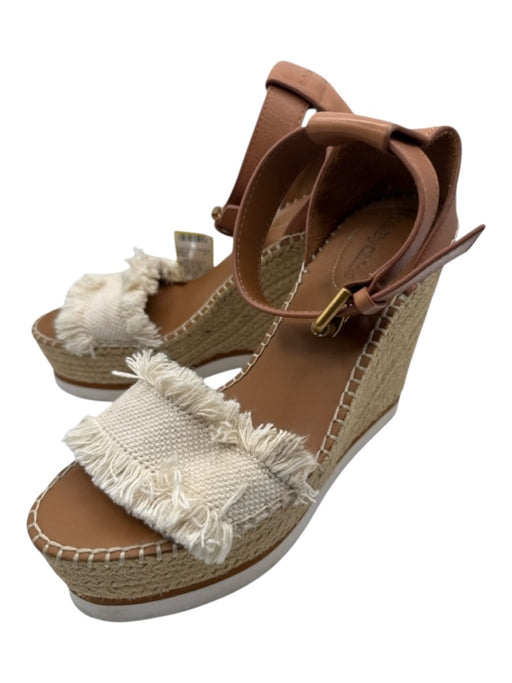 See By Chloe Shoe Size 39 Beige & Brown Textile Woven Leather Strap Sandals Beige & Brown / 39