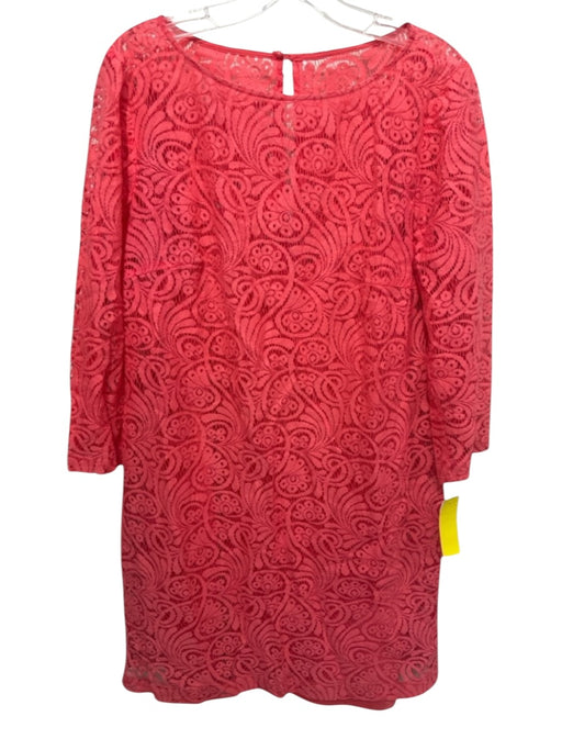 chinese dress ladies Trina Turk Size M / 10 Coral Pink Cotton Blend Lace 3/4 Sleeve Shift Dress  — Labels Resale Boutique