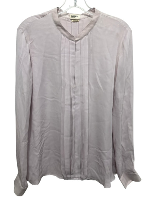 L'agence Size L Lavender Purple Silk Long Sleeve Pleated Front high neck Top Lavender Purple / L