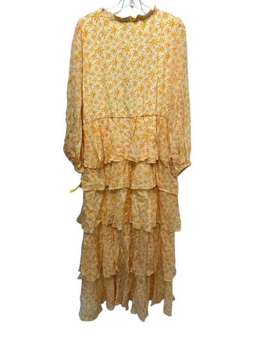 All Things Mochi Size L Yellow & Orange Silk & Polyester Long Sleeve Dress Yellow & Orange / L