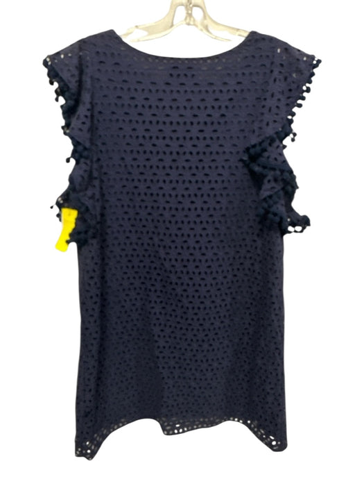 Lilly Pulitzer Size L Navy Blue Cotton Eyelet Lace Flutter Sleeve Pom Pom Dress Navy Blue / L