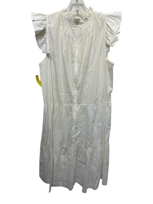 Sea New York Size M Cream White Cotton Blend Flutter Sleeves Ruffle Trim Dress Cream White / M