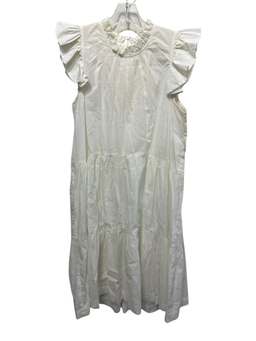 Sea New York Size M Cream White Cotton Blend Flutter Sleeves Ruffle Trim Dress Cream White / M
