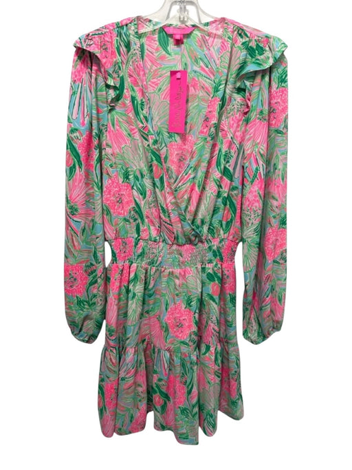 Lilly Pulitzer Size M Green, Blue & Pink Polyester Blend Tropical Floral Dress Green, Blue & Pink / M