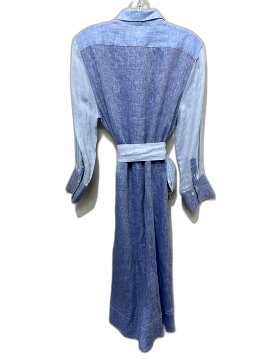 claridge + king Size M Blue Linen Button Front Patch Pocket Midi Dress Blue / M