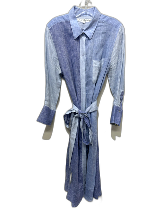 claridge + king Size M Blue Linen Button Front Patch Pocket Midi Dress Blue / M